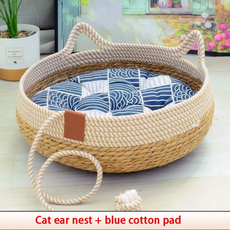 Elevate summer lounging with our woven cat bed, providing cool comfort for your feline friend.